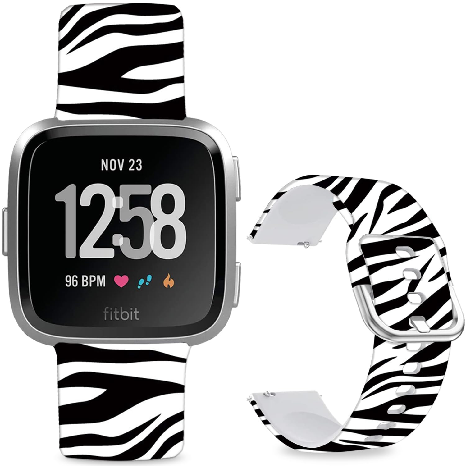 Leotop Pattern Printed Soft Silicone Replacement Bands Compatible with Fitbit Versa/Fitbit Versa 2 for Women Men Teens. (Black White Zebra Stripes) — image 1