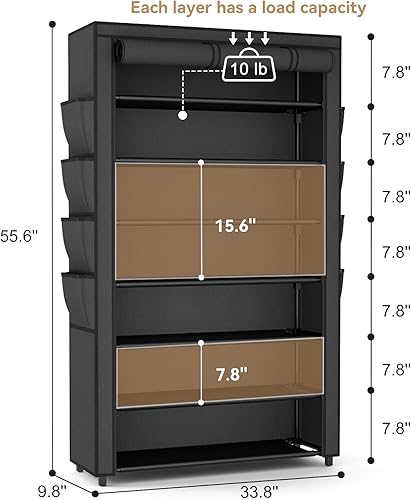 Miniatura 3 de Zapatero con tapa, organizador de zapatos de 7 niveles para 32 a 40 pares de zapatos y botas, estante grande de almacenamiento de zapatos, estante