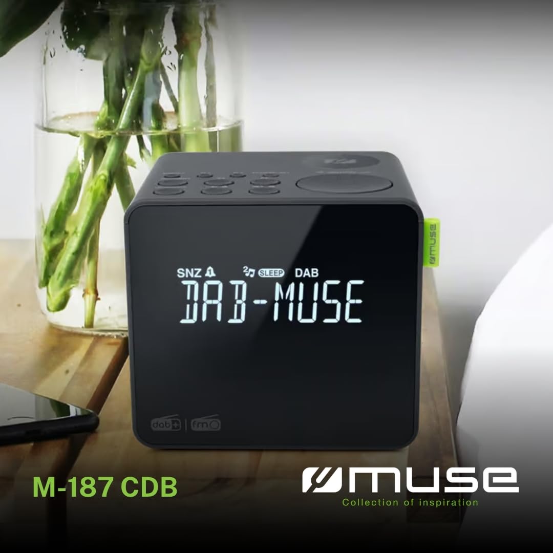 Muse Radio Reloj Dab+ FM PLL, Alarma Dual - (M-187 CDB) Pantalla LCD, Reloj, Alarma, zumbador, repetición, función de sueño, Antena, Entrada Auxiliar, batería de Reserva, Gris Oscuro