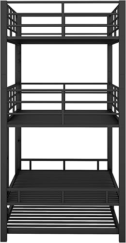 Miniatura 123 de Litera en forma de L individual sobre cama matrimonial adjunta, litera triple de metal con escritorio y tobogán integrados, marco de literas de