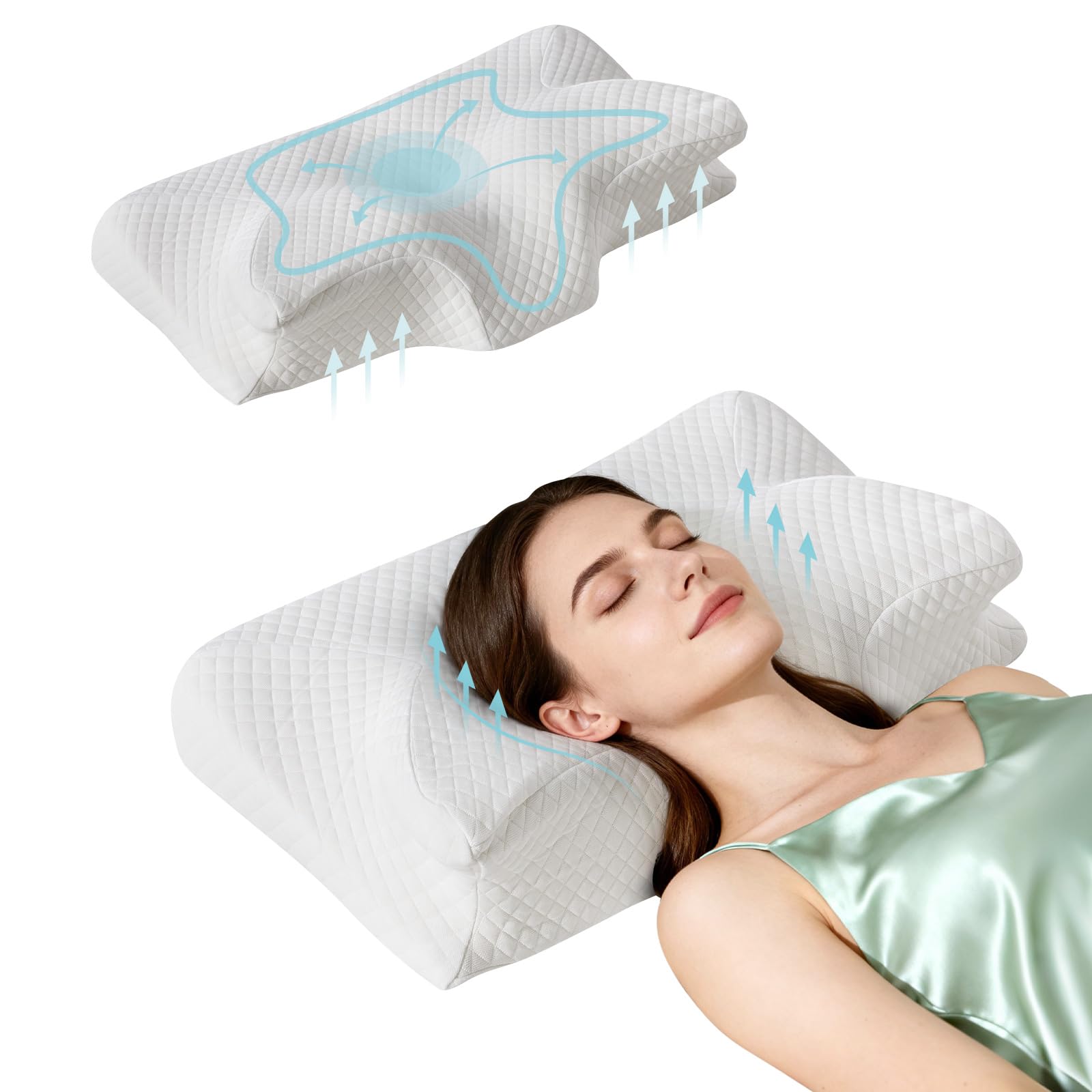 Pillow for Neck Pain Relief Cervical Neck Pillow Side Sleeper Pillow Memory Foam Pillows with Pillowcase for Sleeping