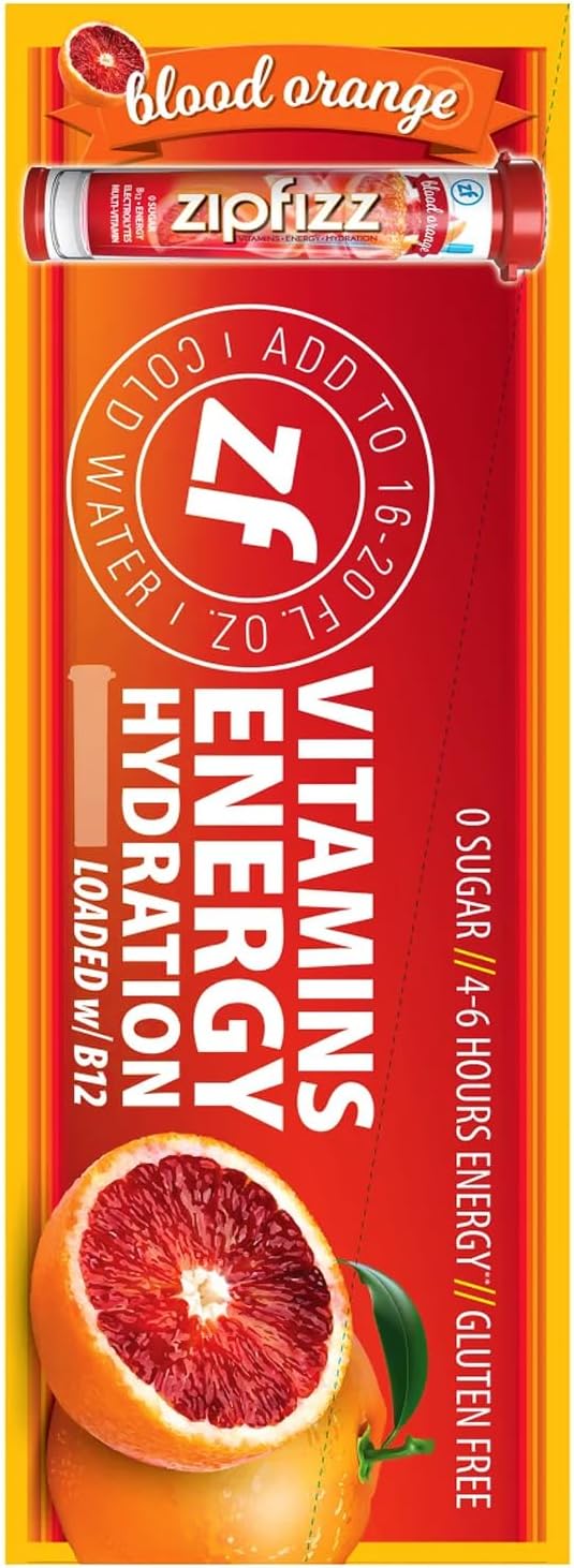 Zip_fizzs Vitamin Energy Hydration Drink Mix, Blood Orange & Pina C Flavors, 30 Count (Split Box), 100% Daily Vitamin C & B12, Caffeine from Natural Sources, Zero Sugar, Low Calorie