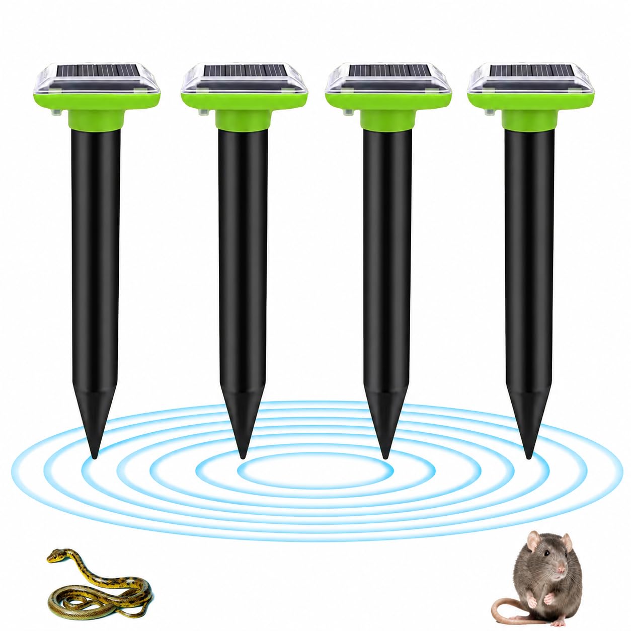 Solar Powered Ultrasonic Pest Repeller for Outdoors Snake, Rat, Waterproof Mole, Gopher & Rodent Deterrent with High Efficiency Solar Panel Pack of 4-image-27
