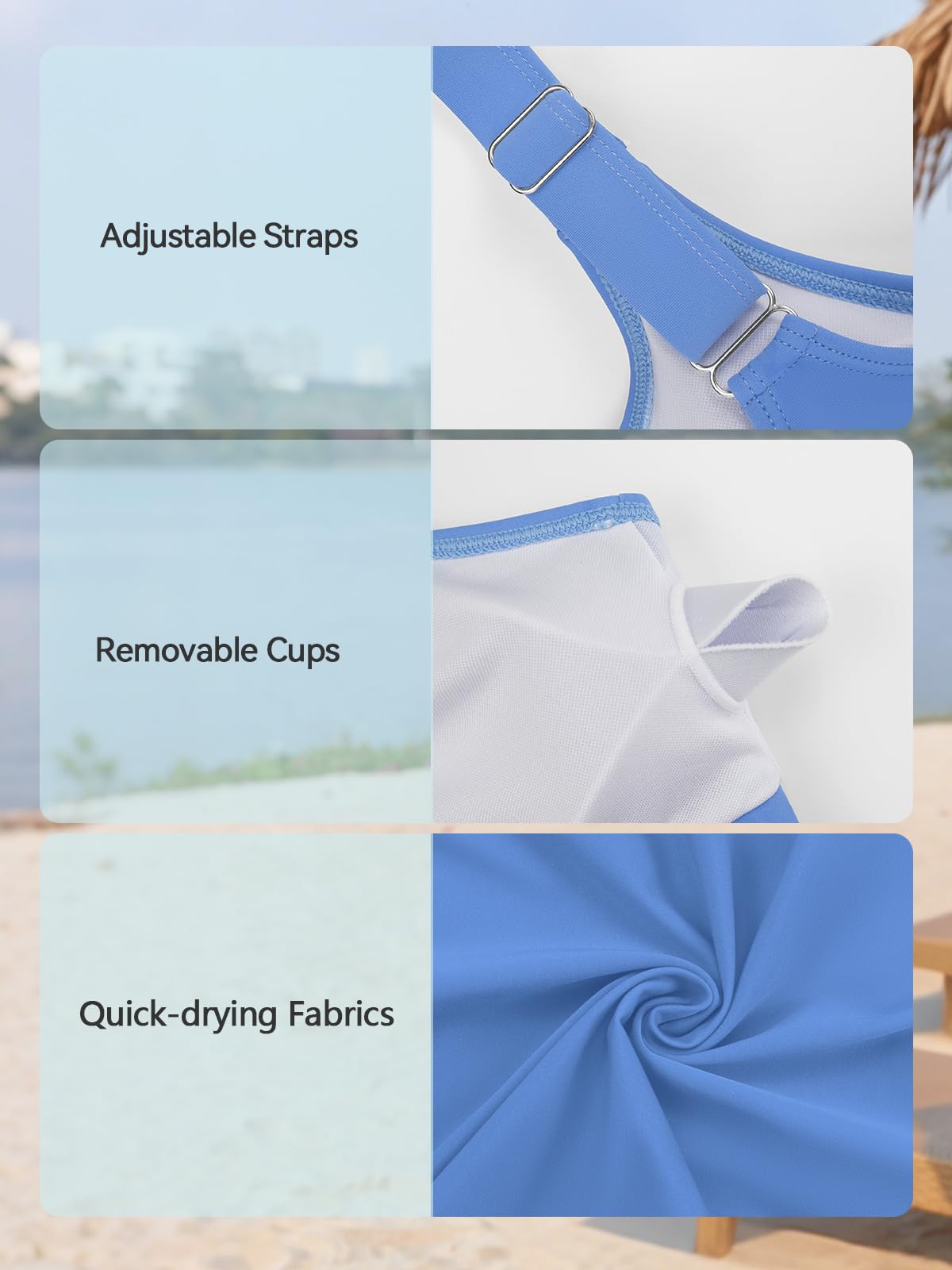 SHEKINI Top Bikini da Donna Sportivo per Piscina Costume da Bagno ad Asciugatura Rapida Reggiseno Senza Ferretto Push up Imbottito
