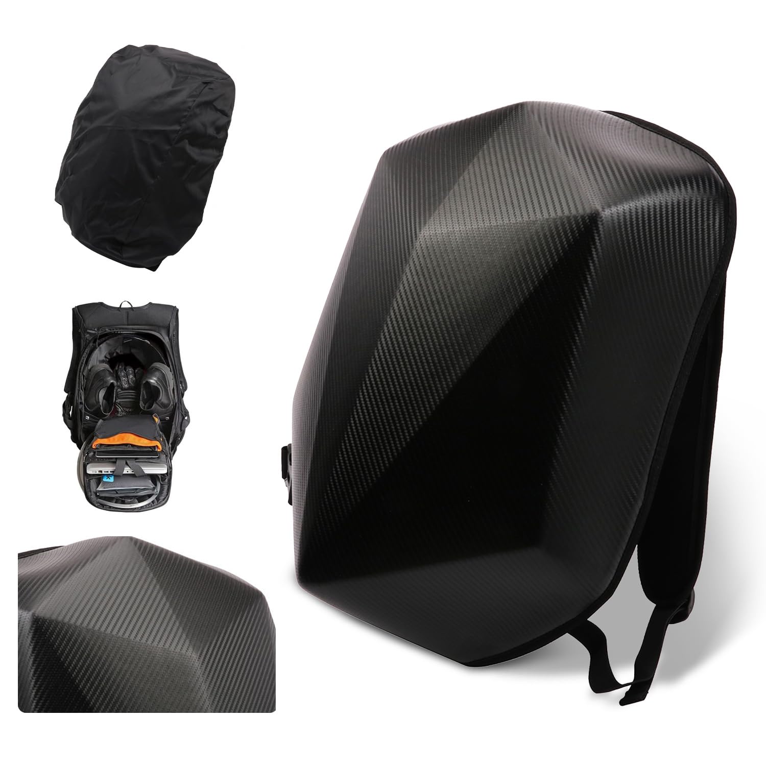 JFG Racing Mochila rígida de Fibra de Carbono Resistente al Agua con Forma de Diamante de Alta Capacidad de 30 l para Motocicleta, Bicicleta y Actividades al Aire Libre