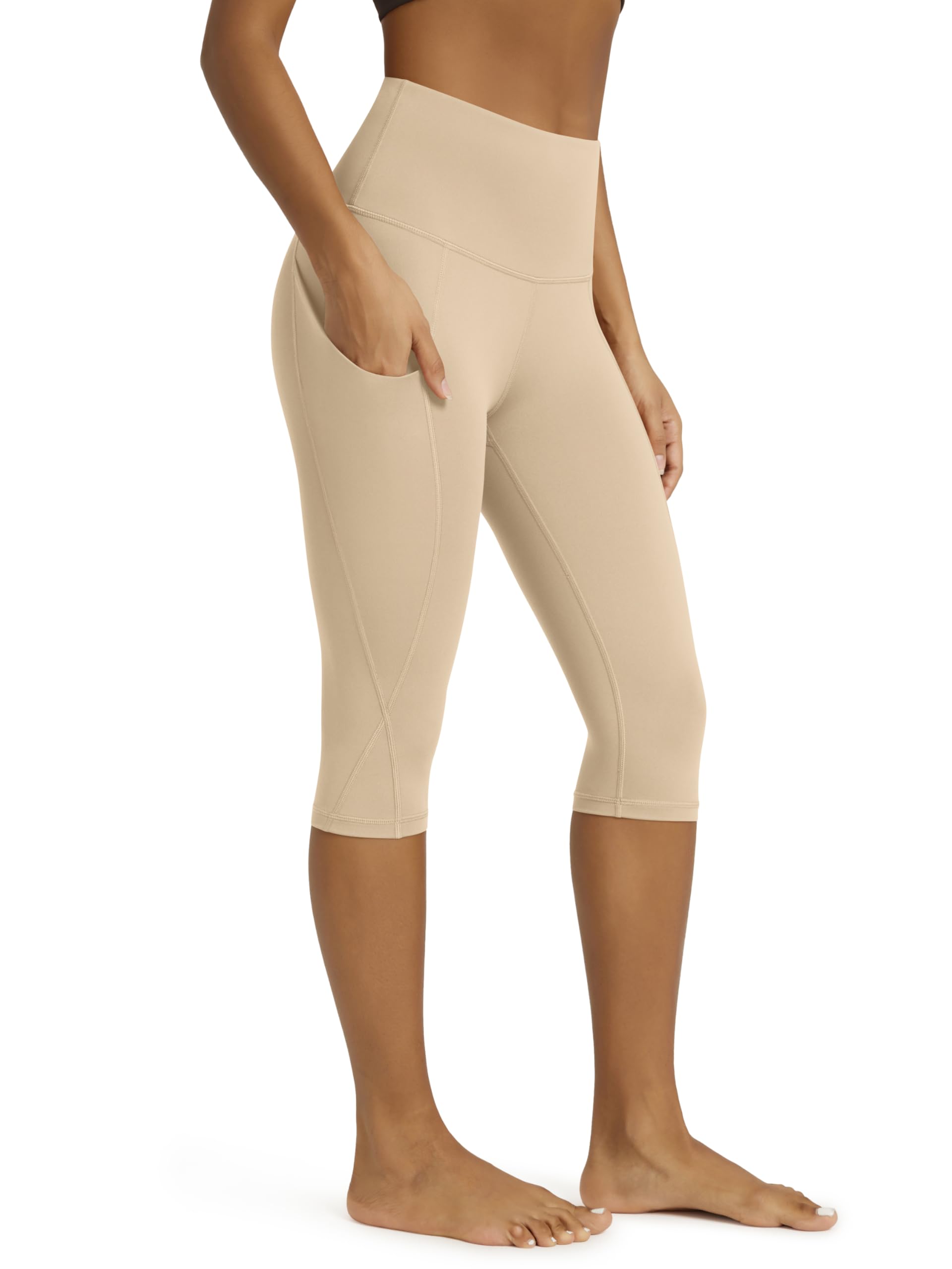 ODODOS Women's High Waisted Yoga Capris with Pockets, Tummy Control Non See Through Workout Athletic Running Capri Leggings