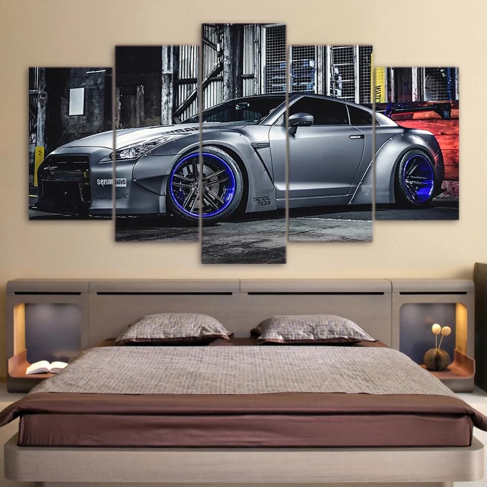 Impression sur toile Nissa GTR R35 deco murale salon 5 parties haut de gamme avec cadre