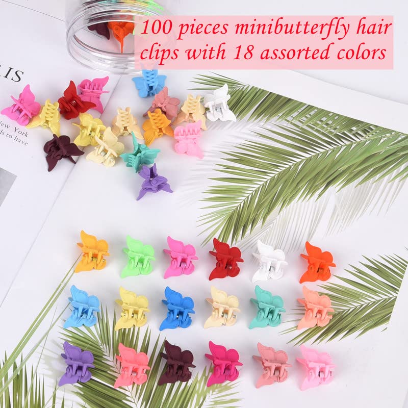 Miniatura 2 de Tiweio 100 pinzas para el cabello, mini pinzas de mariposa para niñas y mujeres, 18 colores mate surtidos, clip de mandíbula antideslizante,