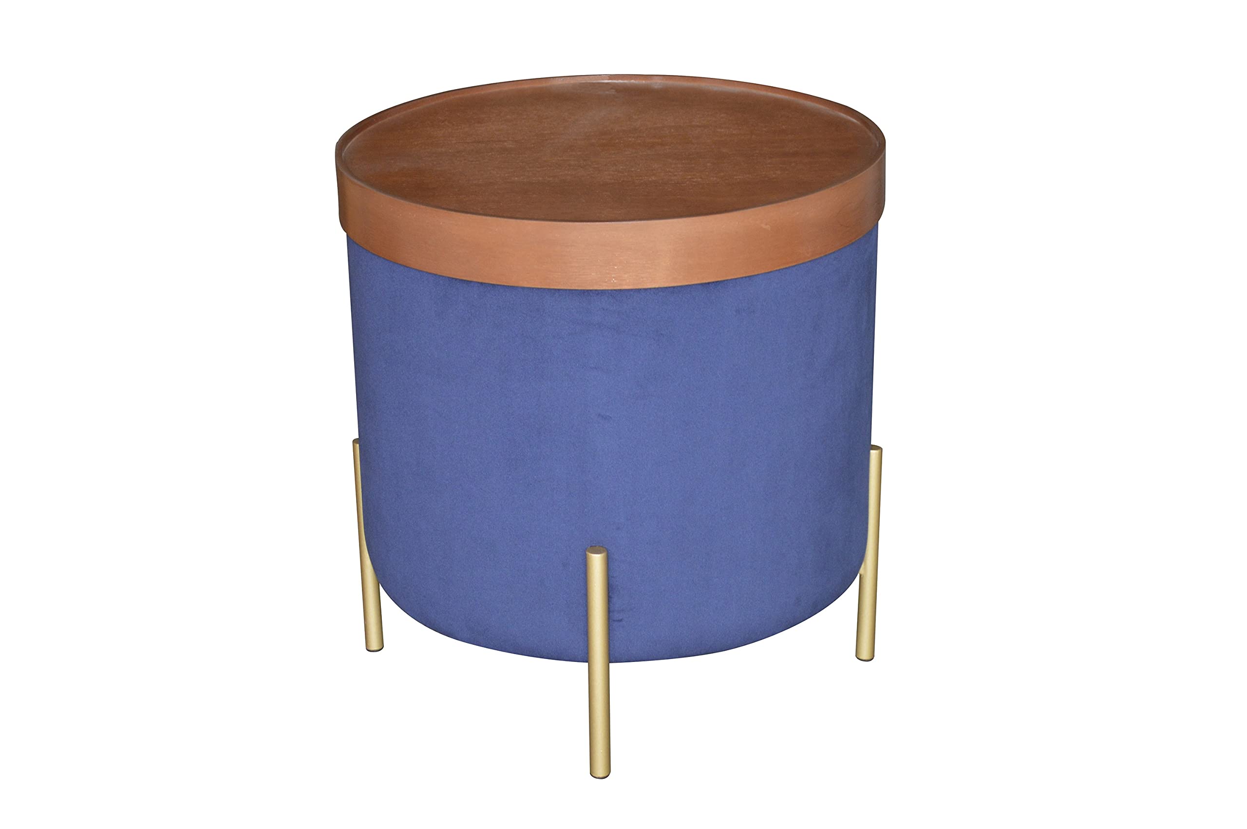 ASPECT Valentine Round Ottoman With Tray Top (Blue Velvet)