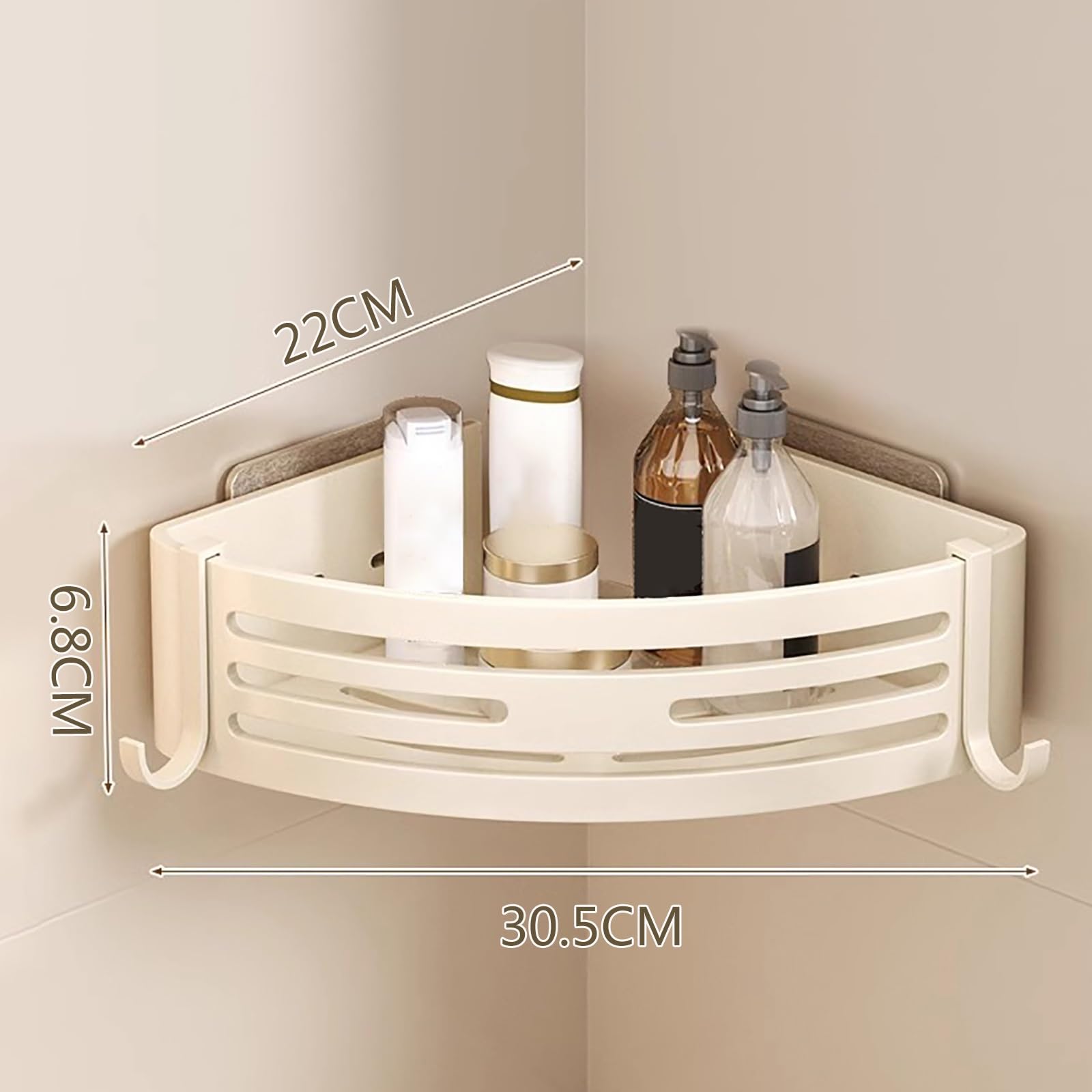 Estante esquinero de ducha adhesivo de gran capacidad, resistente al óxido y al agua, sin taladros, solución de almacenamiento extraíble de una sola capa para baño