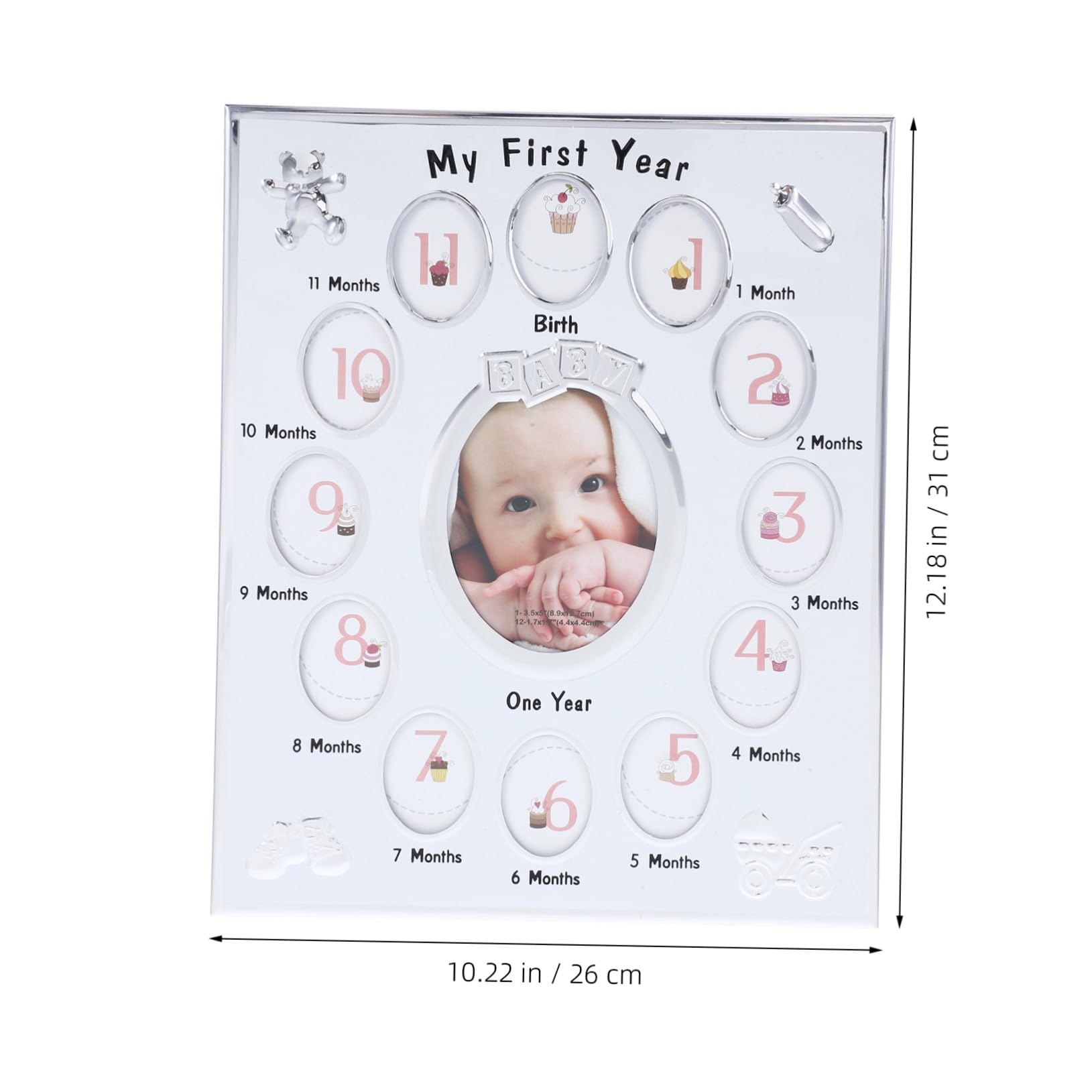 Cadre Photo Bébé 12 Mois pour Première Année en Métal Blanc
