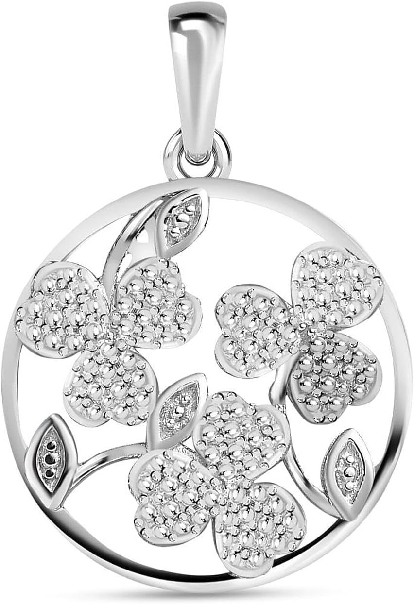 TJCDiamond Floral Pendant for Women in Platinum Plated 925 Sterling Silver Nature Gift for Wife, Mum, ladies, Daughter Pave Setting April Birthstone