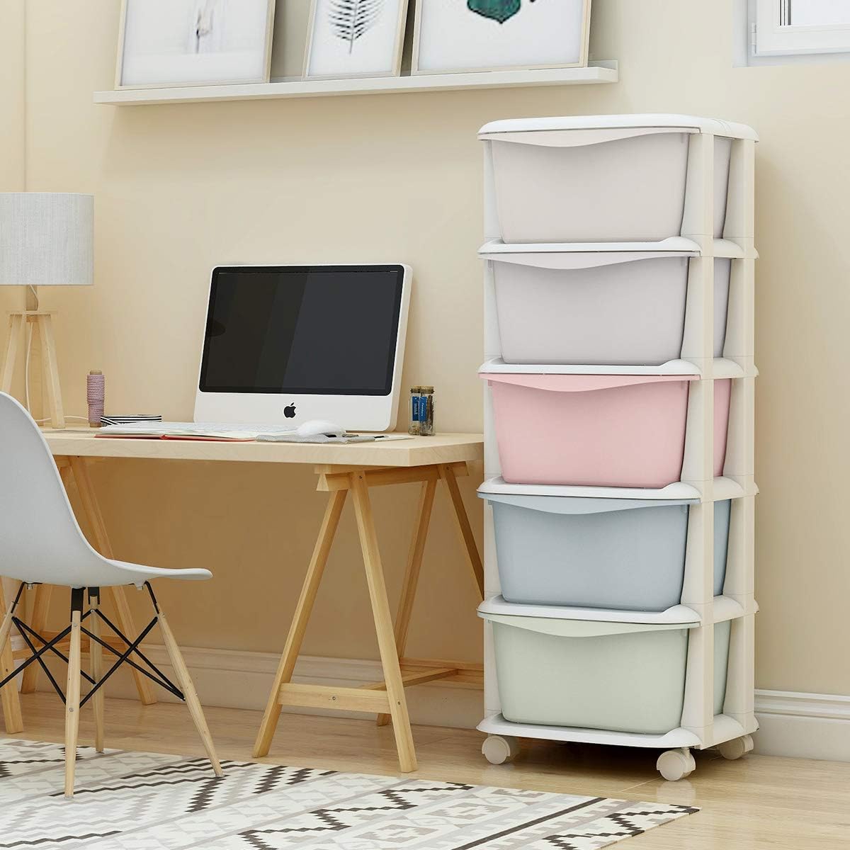 Nafenai 5 Plastic Storage Drawers Cart, Organizer Unit for Bedroom, Closet, Entryway, Hallway, Nursery Room - Colorful