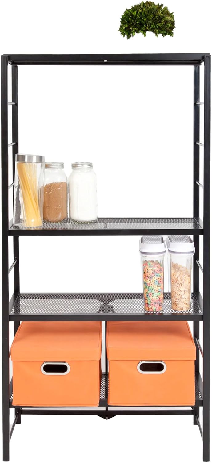 Origami 2-Pack R2 Storage Rack, 4-Tier Heavy Duty Folding Steel Shelves with Wheels, Black