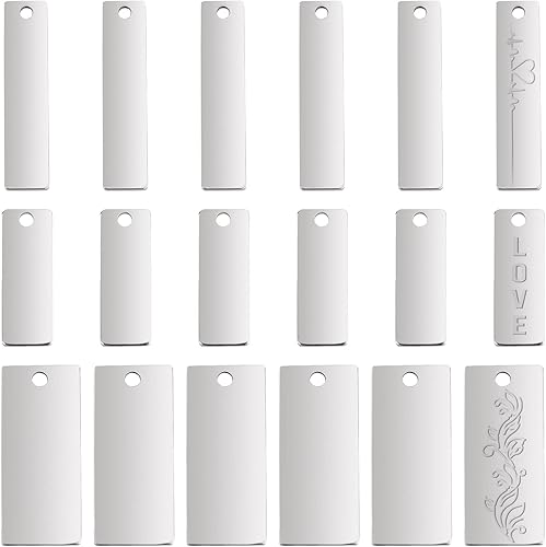 BENECREAT 30 etiquetas de perro rectangulares de metal en blanco con estampado de acero inoxidable de 3 estilos para collares, colgantes y aretes,