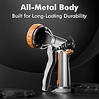 Vista 2 de RESTMO - Boquilla para manguera de jardín, boquilla para manguera de agua de metal resistente con 7 patrones de pulverización ajustables, rociador