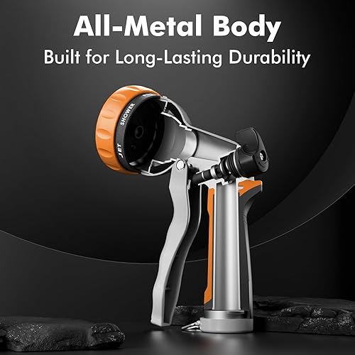 Miniatura 2 de RESTMO - Boquilla para manguera de jardín, boquilla para manguera de agua de metal resistente con 7 patrones de pulverización ajustables, rociador