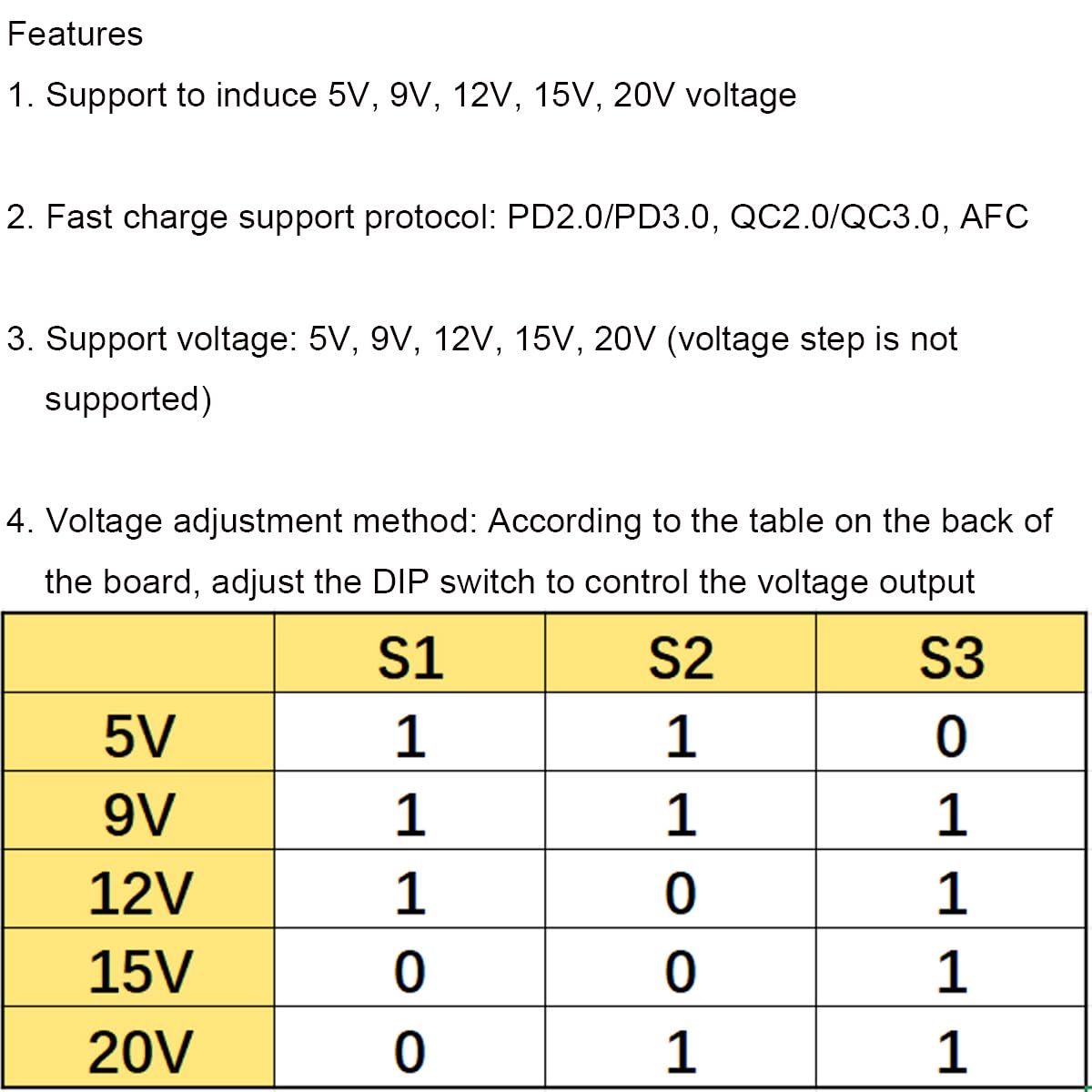 Moduł wyzwalający do szybkiego ładowania PD/QC/AFC 5 V 9 V 12 V 15 V 20 V wyjście napięcia stałego typ C QC AFC PD2.0 PD3.0 z czerwonym i czarnym kablem 26 AWG