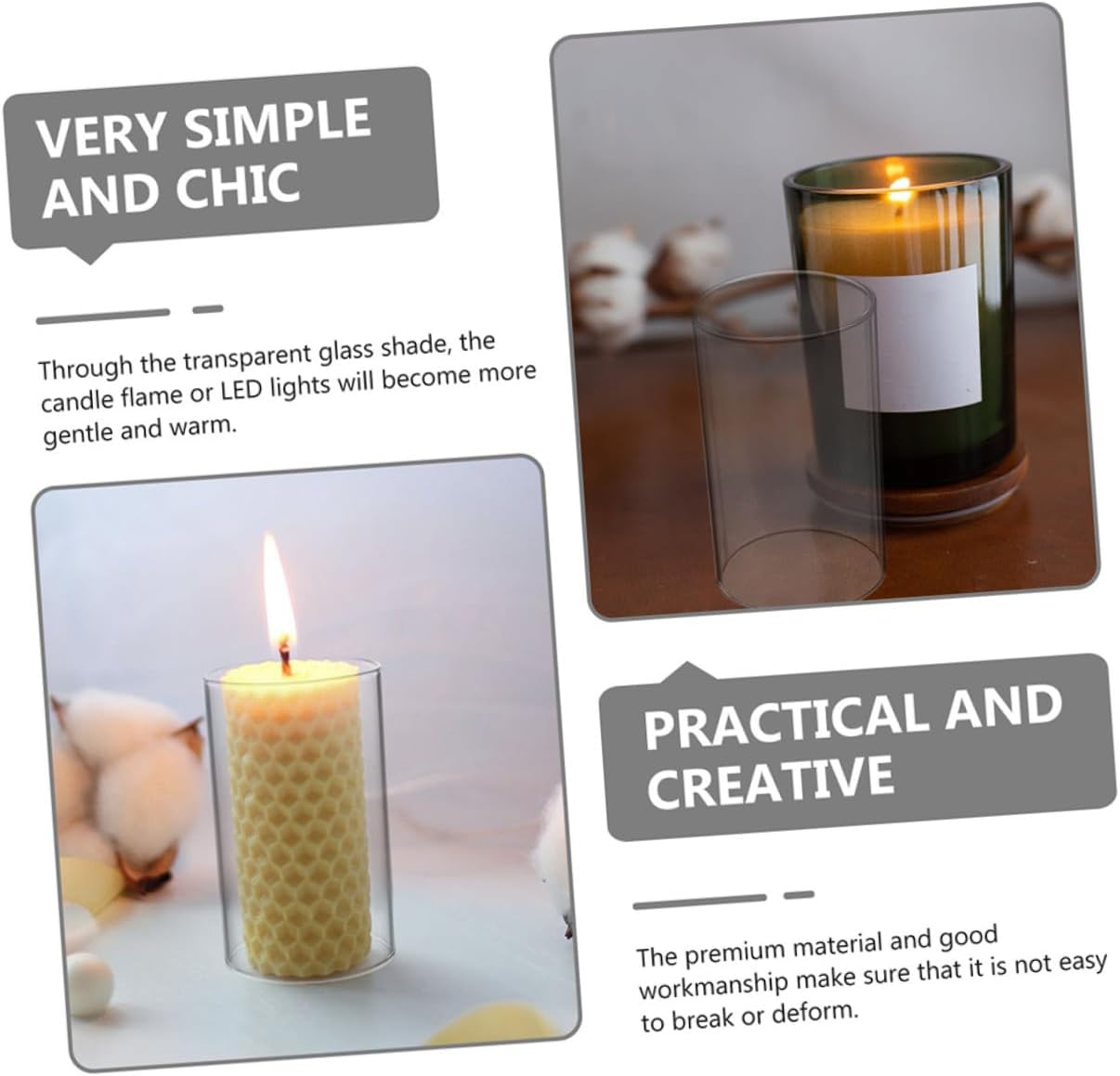 Luxshiny 2-Pack Clear Glass Candle Tube Shades 3.93X2.36X2.36 Inch Open Flame Candle Covers for Home Decor Wedding Party Romantic Ambiance