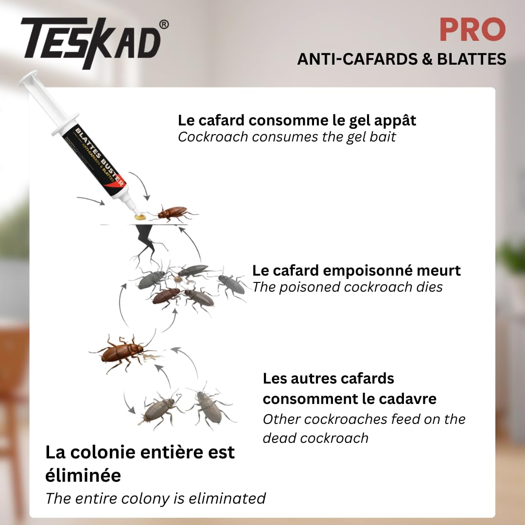 Blattes Buster Gel Anti-Cafards 10g Professionnel – Insecticide Appât Puissant Élimine Cafards et Blattes Protection Longue Durée Intérieur