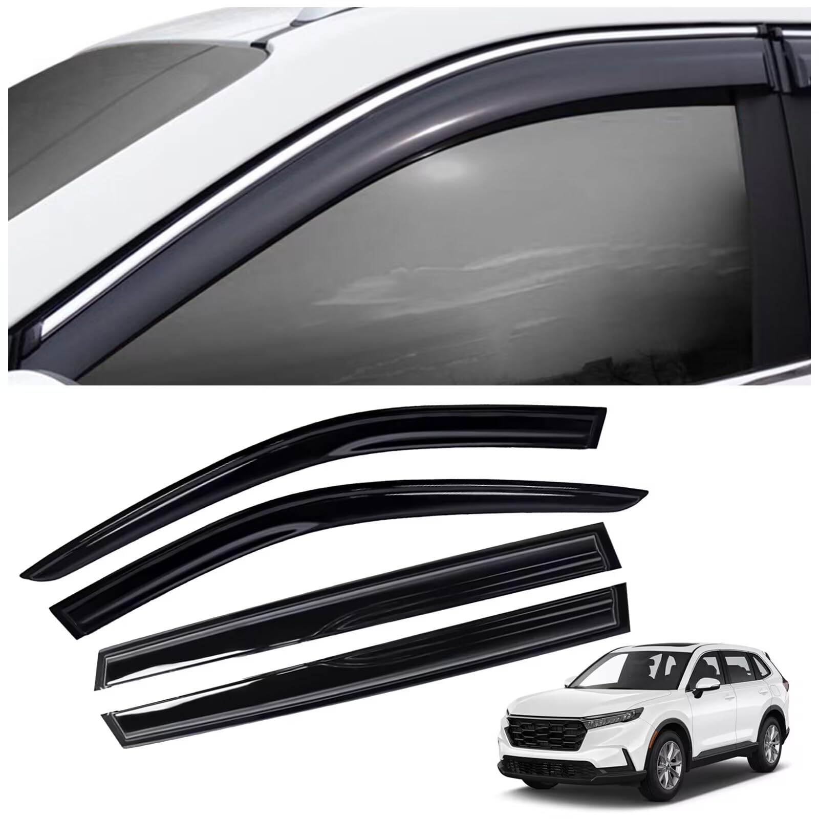 SAOKNCE 4 Pieces Tape-on Extra Durable Rain Guards Fit for 2023 2024 Honda CRV CR-V,Window Deflectors,Window Visors (Smoke Black)