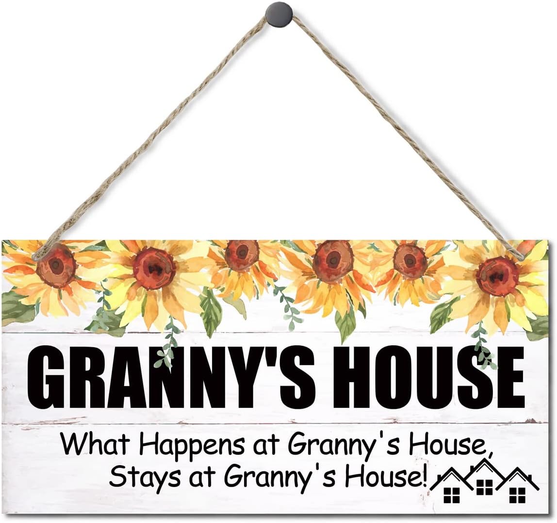 Vintage Style Sign, Granny's House What Happens at Granny's House, Hanging Wood Sign Home Decorative, Rustic Farmhouse Wooden Decor, Printed Wood Wall Art Signs, Holiday Gift for Grandma 12x6”