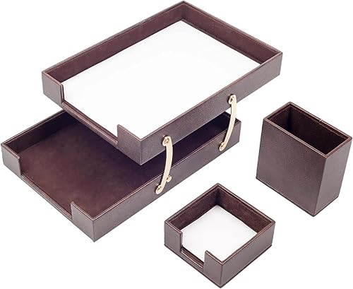MOOG - Juego de escritorio de cuero marrón almohadilla de escritorio soporte para papel de notas soporte para bolígrafos posavasos de cuero disponible en Yaxa Guatemala