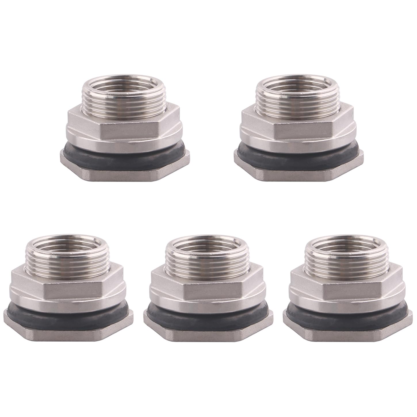 DERNORD 3/4" Female Bulkhead Water Tank Connector Stainless Steel Bulkhead Fittings Pack of 5