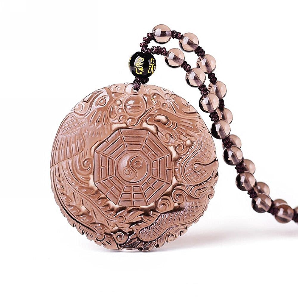 Natural obsidian dragon phenix YingYang Amulet pendant bead necklace with bead for women or men