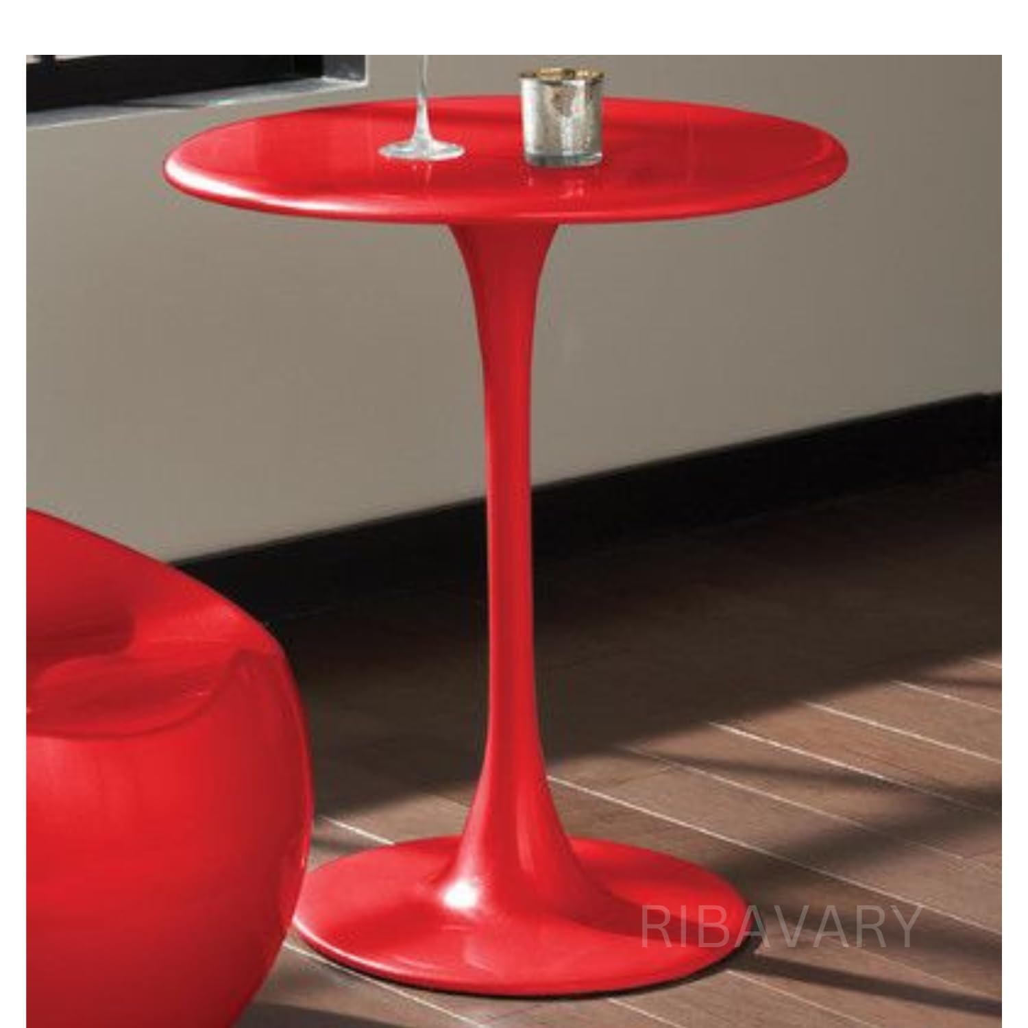 WOODEN SHINE Modern Coffee End Table, Accent Bedside Table, Wooden Pedestal Table, and Contemporary Round Design Table for Living Room, Bedroom, and Balcony (Red)-image-44