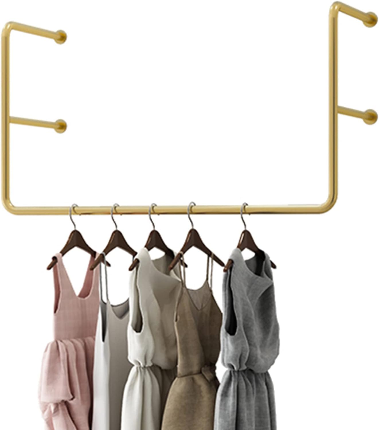 Système d'étagères suspendues pour vêtements dorées au design moderne