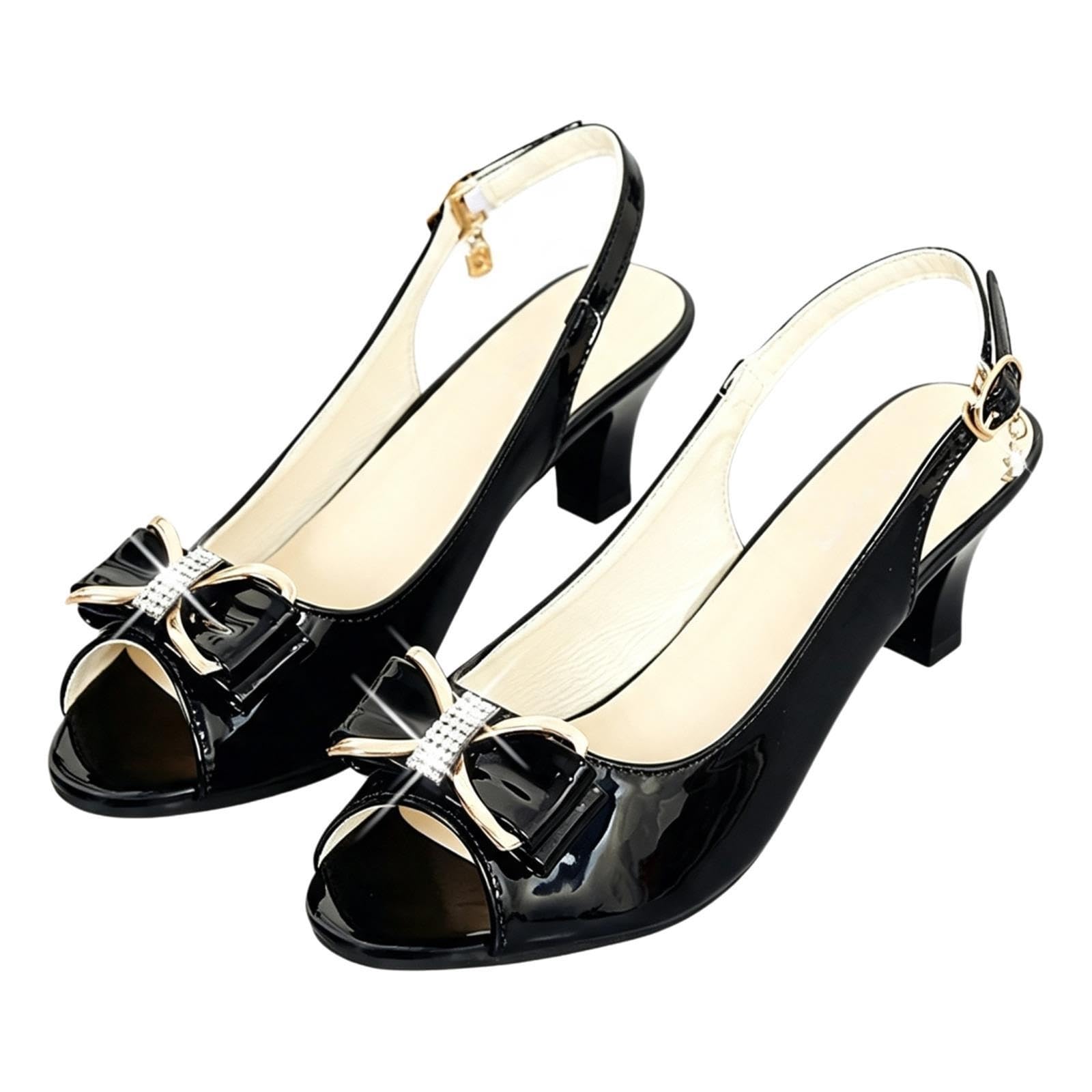 Generico Décolleté Con Tacco Basso Con Cinturino Alla Caviglia Da Donna Taglie Forti(Black,40 EU)