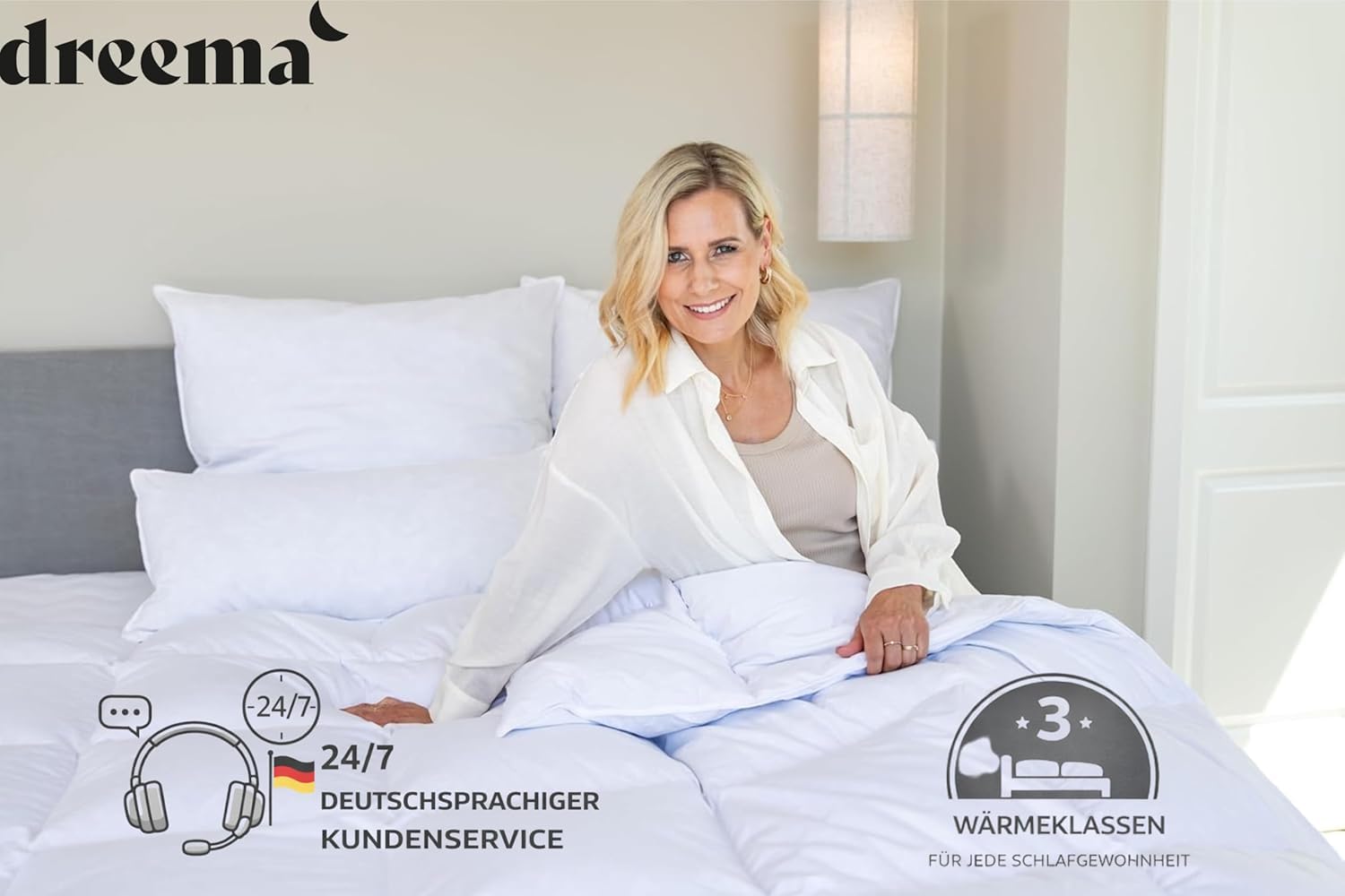 DREEMA Original leichte Feder- und Daunendecke 200x220 | Extra flauschig, anschmiegsam & voluminös | in Deutschland gefertigt | Downpass Zertifiziert | Allergiker geeignet | Baumwollbezug