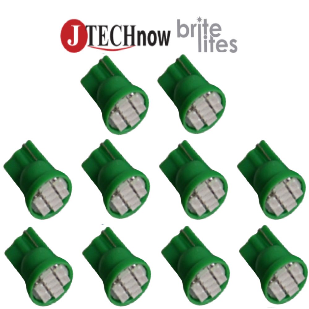 britelitesJtech 10x T10 8-SMD Green LED Car Lights Bulb Interior, Instrument Cluster, License Light W5W, 147, 152, 158, 159, 161, 168, 184, 192, 193, 194 2825