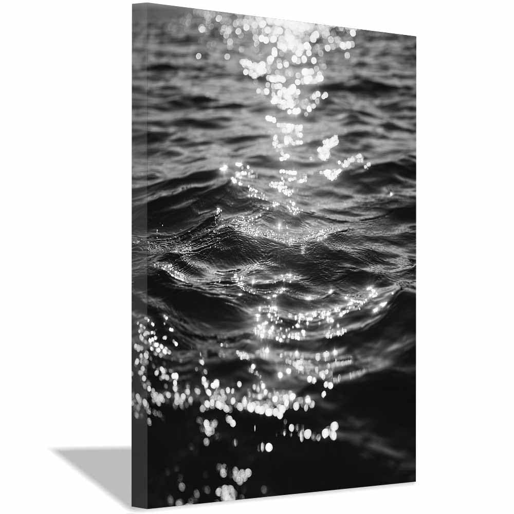 Huyeei Black And White Black White Abstract Art Canvas Paintings Rippling Waves Grey Neutral Wall Art For Living Room, For Bathroom Hallway, Bedroom Etc.(Black And White)-60X80cm Framed