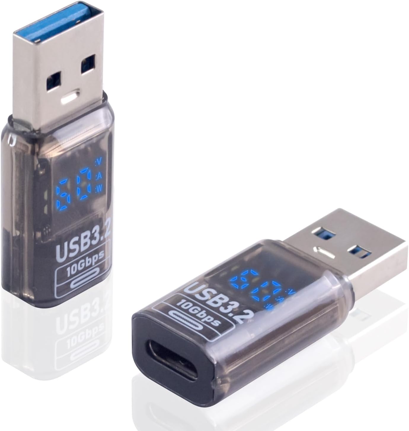 Poyiccot 10Gbps USB C Female to USB Male Adapter with Digital Display, USB 3.2 Converter Type A to Type C Charging Connector for iPhone, Galaxy, MacBook, 2pcs (Transparent)