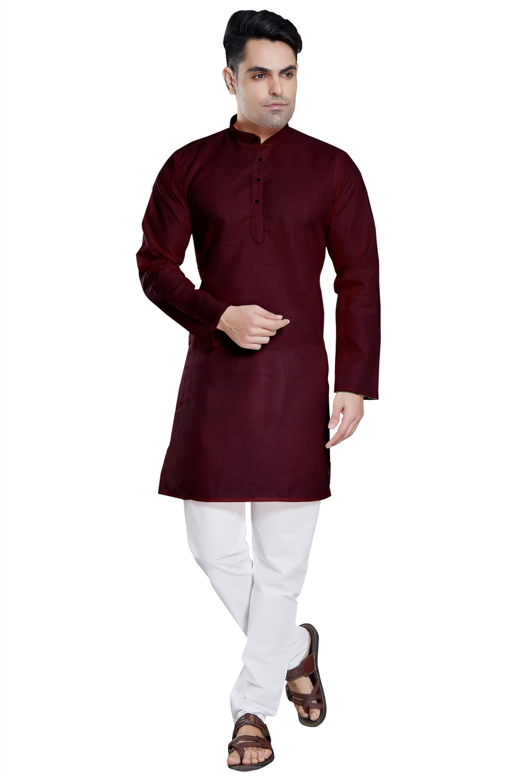 Divisive Men's Plain Cotton Blend Linen Slim Fit Kurta Pyjama Set (Dkrt62_Xxl_Maroon)
