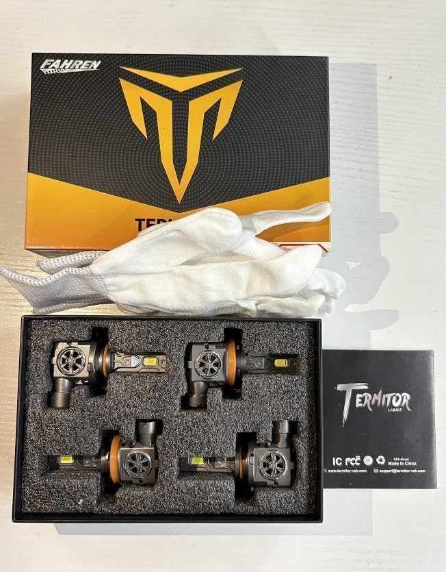 Image of Termitor Powersports Tail Light Assemblies Upgrade Kit, 9005 /HB3 H11 /H9 High-Output Bulbs Combo, 60000LM 6500K White, 1:1 Mini Size Fog & Auxiliary Light with Cooling Fan, Pack of 4