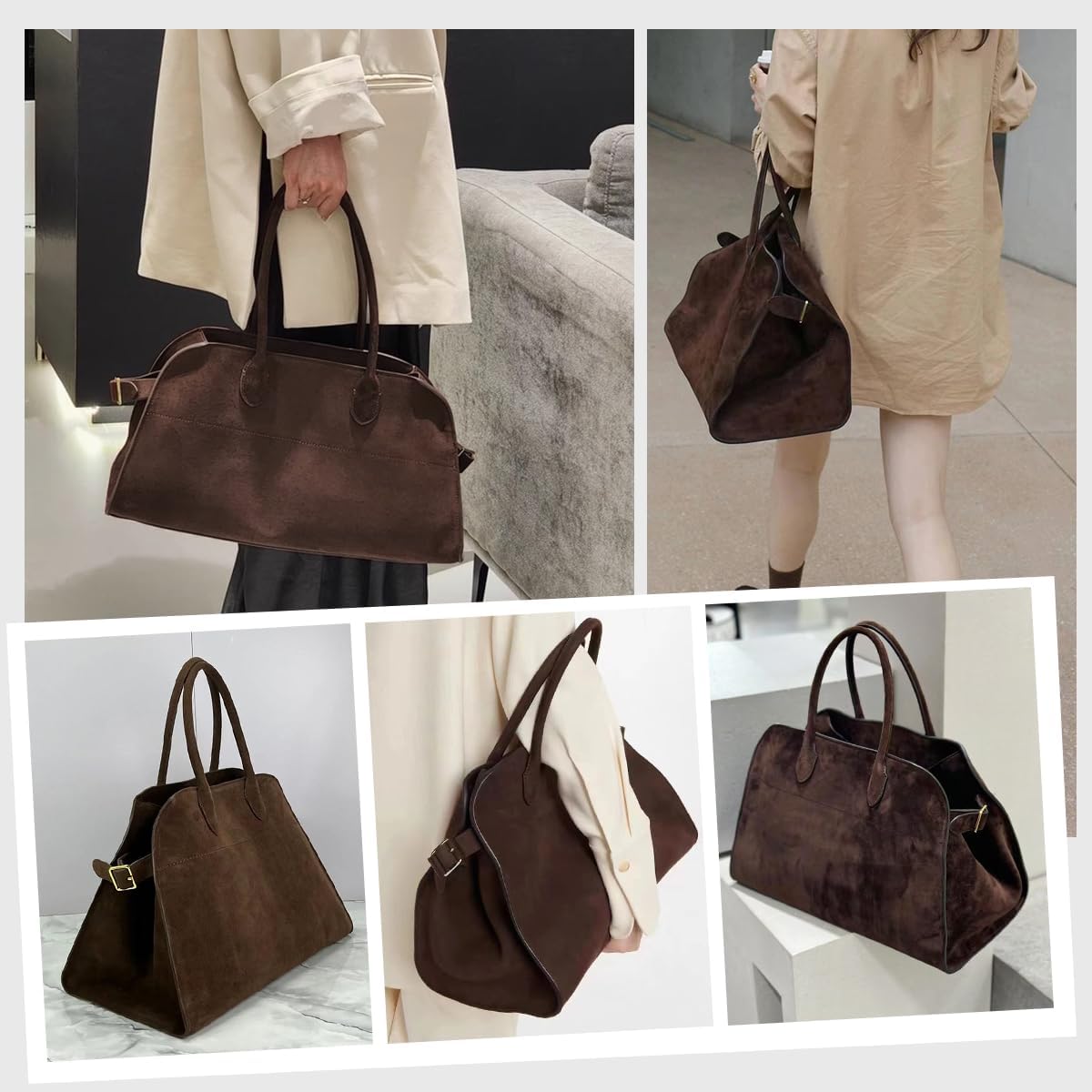 Women's Suede Tote Bag – Large-Capacity Vintage Satchel, Brown Top-Handle Bag for Work and Travel
