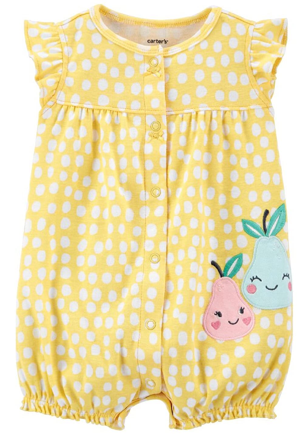 Carter's Mameluco de cambray estampado para niña (peras de perrita, 6 meses), Amarillo