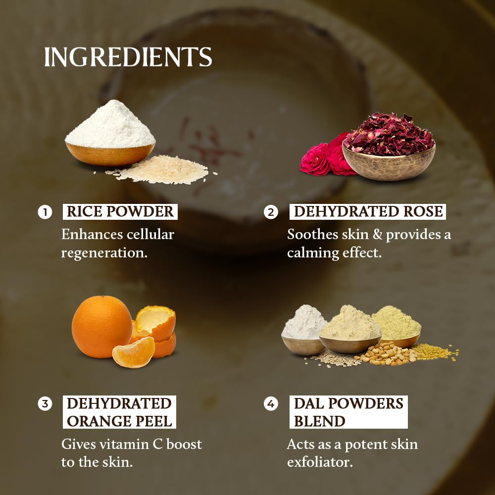 Old School Rituals Handmade by Grandmas Baby Ubtan (Natural Bath Powder) | 250 Grams | Blend for Gentle Exfoliation & Nourished Skin | Ubtan for Kids | Baby Bath Powder for Glowing Skin, Tan Removal, & Skin Lightening| Pure & Natural Ingredients 3