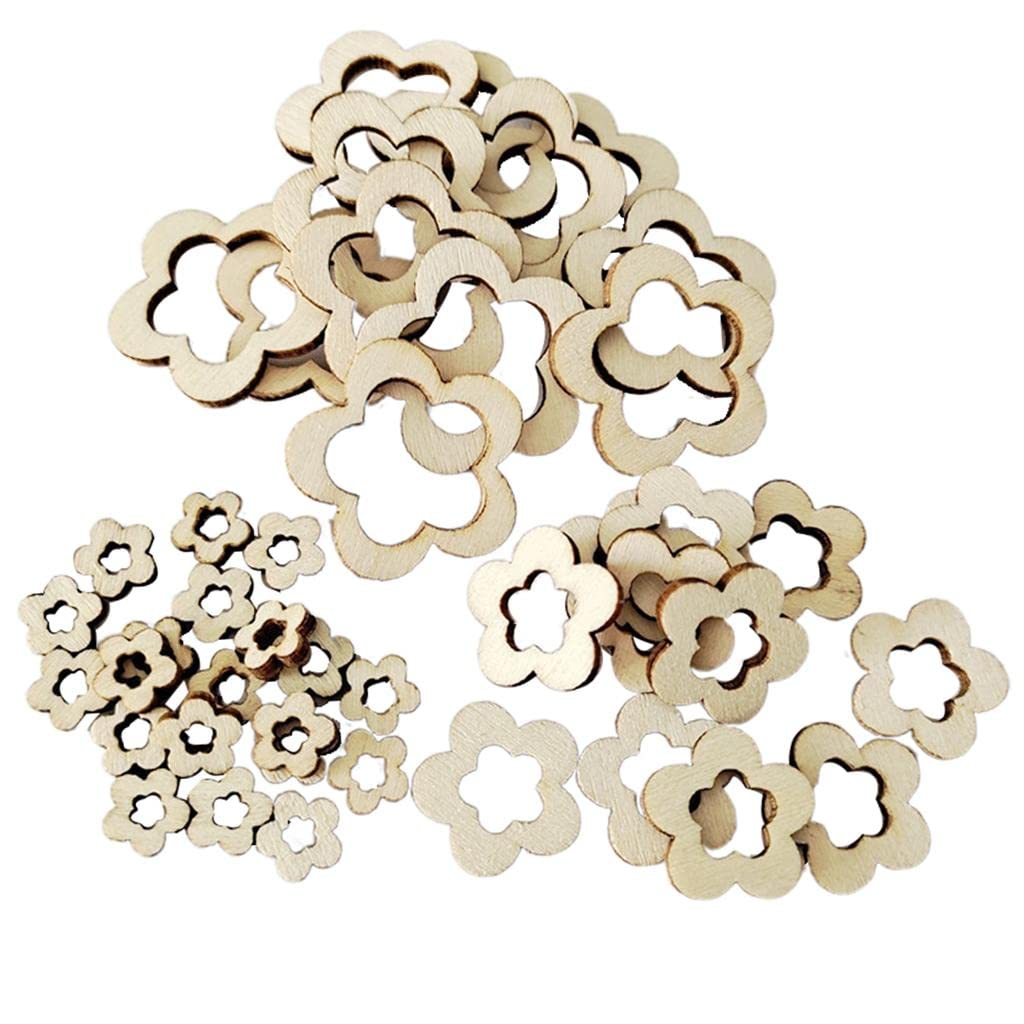 Lot De 100 Pièces De Découpe En Bois Brut Avec Motif De Fleur Et Feuille
