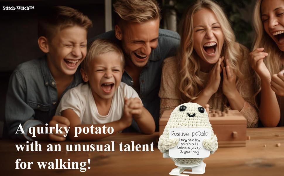 Miniatura 2 de Stitch-Witch Divertidos regalos de elefante blanco, ganchillo de patata positiva para caminar, papa enrollada, papa de apoyo emocional (papa marrón)
