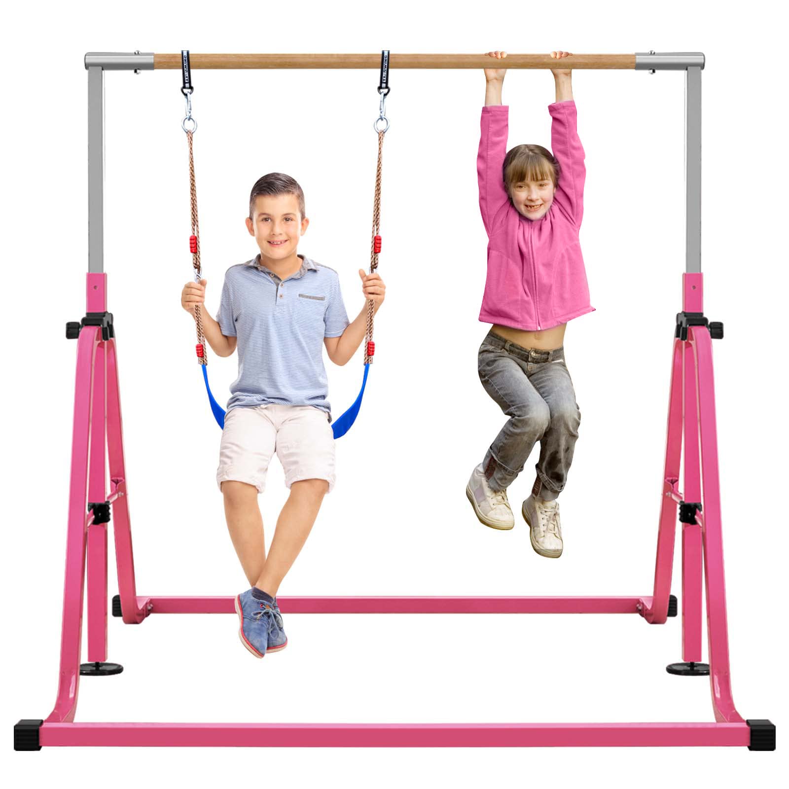 RAVS Gymnastics Bar for Kids with Swing Set, 8 Heights Adjustable Easy Folding Gymnastic