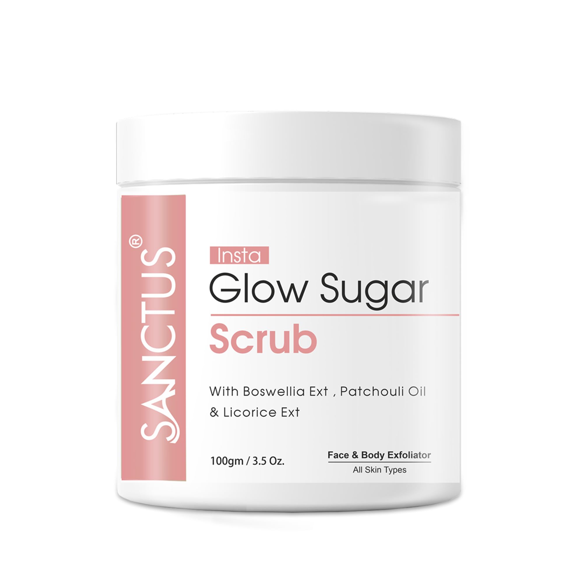 Insta Glow Sugar Face & Body Scrub- Reduces Dead Skin, Tan & Scars | Improves Skin Tone With Boswellia Ext., Patchouli Oil & Licorice Ext. – 100gm
