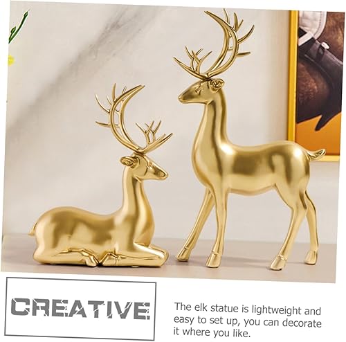 Miniatura 4 de ABOOFAN 2 figuras decorativas de alce de Navidad, estatuas de alce de resina de alta calidad para ornamento de escritorio, decoración navideña