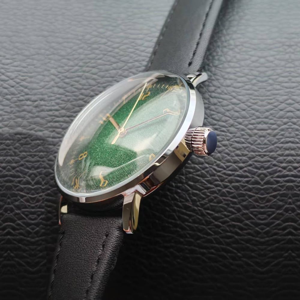 Boyarca Mechaniczny zegarek w stylu vintage z wypukłym szklanym lustrem do zegarka i obudową 40 mm, swobodny i minimalistyczny ręcznie nakręcany mechaniczny zegarek na rękę dla mężczyzn i kobiet