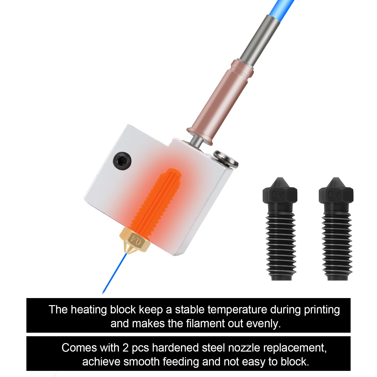IdeaFormer Kobra 3 Hotend Zestaw z 2 dyszami z twardej stali 0,4 mm, blok grzewczy Termistor Hartowana stalowa dysza do wytłaczarki Hot end Kit do Anycubic Kobra 3/Kobra 3 Combo