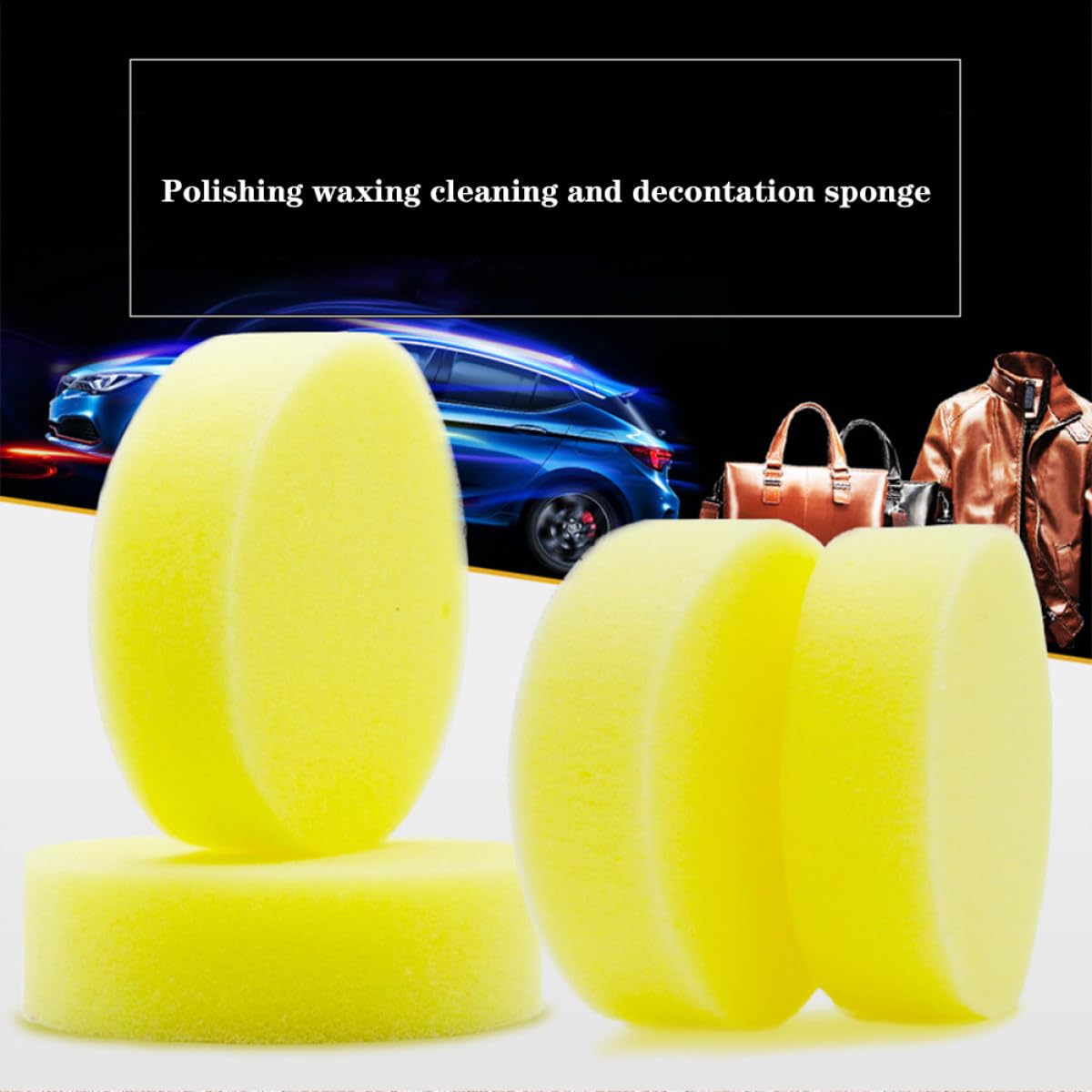 ULTECHNOVO 4 Éponges de Nettoyage en Mousse Jaune, Éponges à Polir Cirer pour Voiture et Chaussures, Coussinets Absorbants Réutilisables pour Lavage Auto et Entretien Intérieur