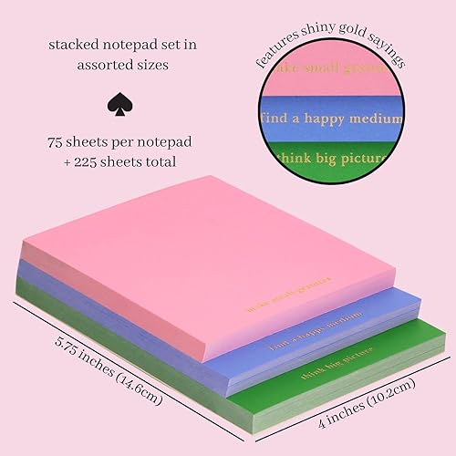 Miniatura 2 de Kate Spade New York Bloc de notas apilado de varios tamaños, incluye 3 bonitos bloc de notas con 75 hojas cada uno, coloridos blocs de papel para